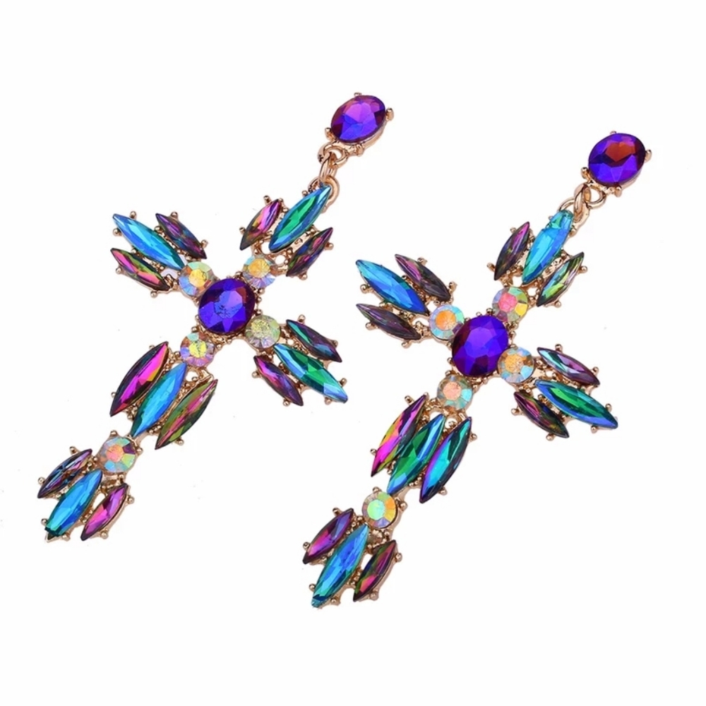 Colorful cross earrings